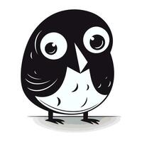 söt svart fågel med stor ögon på vit bakgrund. vektor illustration.