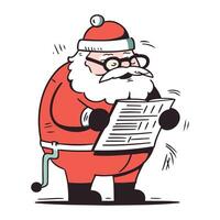 Karikatur Santa claus lesen ein Zeitung. Vektor Illustration auf Weiß Hintergrund.