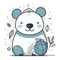 süß Karikatur Koala mit Ball von Garn. Vektor Illustration.