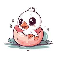 Illustration von ein süß Baby Ente im ein Rosa Eierschale. vektor