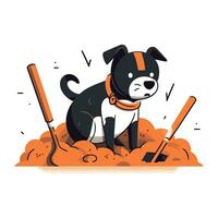Hund spielen Baseball. Vektor Illustration im Karikatur Stil auf Weiß Hintergrund.