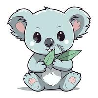 söt tecknad serie koala Sammanträde och innehav en blad. vektor illustration.