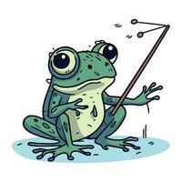 Frosch mit Angeln Stange. Vektor Illustration von ein Karikatur Frosch.