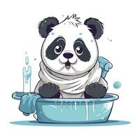 söt panda tar en bad i de badkar. vektor illustration.