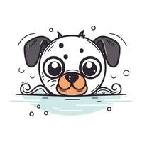 süß Karikatur Hund spähen aus von das Wasser. Vektor Illustration.