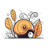 süß Karikatur Schnecke mit Herbst Blätter. Vektor Illustration. isoliert auf Weiß Hintergrund.