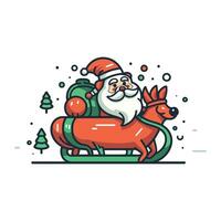 Santa claus Reiten ein Schlitten mit die Geschenke. Vektor Illustration im Karikatur Stil.