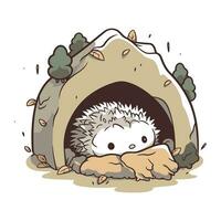 Illustration von ein Igel Schlafen im ein Felsen Haus Vektor