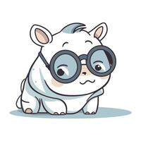 süß Karikatur Nashorn mit Brille. Vektor Illustration.