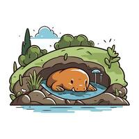 Illustration von ein Schlafen Hund im ein Schwimmbad. Vektor Illustration.