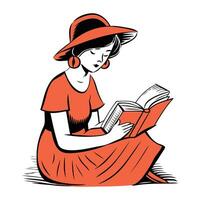 Illustration von ein Mädchen lesen ein Buch auf ein Weiß Hintergrund. vektor