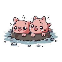 süß Schweinchen Banken im Wasser. Vektor Illustration von ein Schweinchen Banken