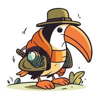 tecknad serie toucan i en hatt och scarf. vektor illustration.