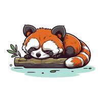 söt röd panda sovande på en logga. vektor illustration.