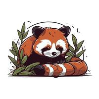 söt röd panda Sammanträde på en logga. vektor illustration.