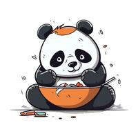söt panda med en skål av mat. vektor illustration.