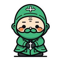 kawaii Karikatur Christian Priester Symbol Über Weiß Hintergrund bunt Design Vektor Illustration