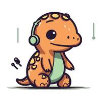 süß Dinosaurier Hören zu Musik. Vektor Illustration im Karikatur Stil.