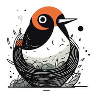 süß Karikatur Pinguin im das Nest. Hand gezeichnet Vektor Illustration.