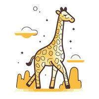 Giraffe Vektor Illustration im eben Linie Stil. Giraffe auf das Hintergrund von das Himmel.