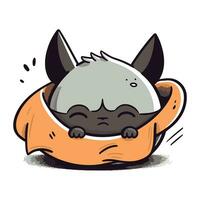 Schlafen Katze im Orange Schlafen Tasche. süß Karikatur Charakter. Vektor Illustration.