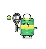 Zeichentrickfigur des Geldes als Tennisspieler vektor