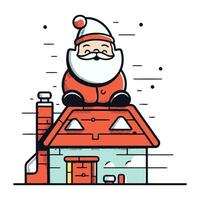 santa claus Sammanträde på de tak av de hus. vektor illustration.