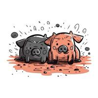 Schwein Familie. Hand gezeichnet Vektor Illustration im Karikatur Comic Stil.