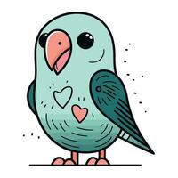 süß Karikatur Papagei mit Herzen. Vektor Illustration isoliert auf Weiß Hintergrund.