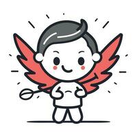 söt liten pojke med ängel vingar. vektor linje konst illustration.