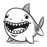 haj tecknad serie karaktär. vektor illustration av en rolig haj. svart och vit