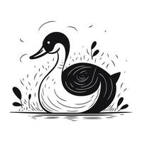 Schwan Schwimmen im das Meer. schwarz und Weiß Vektor Illustration.