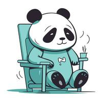 süß Panda Sitzung im ein Stuhl und Trinken Tee. Vektor Illustration.