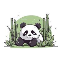 süß Karikatur Panda Sitzung im das Gras. Vektor Illustration.