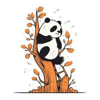 süß Panda Sitzung auf das Baum. Hand gezeichnet Vektor Illustration.