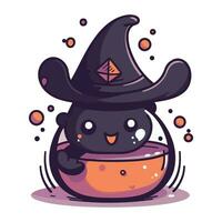 söt svart häxa med en magi trolldryck. halloween vektor illustration.