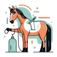 vektor illustration av en häst med en koppel och hand desinfektionsmedel.