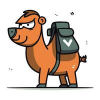 Kamel mit Rucksack. Vektor Illustration im ein eben Karikatur Stil.