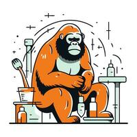 Gorilla Sitzung auf Toilette. Vektor Illustration im eben Stil.