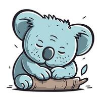 söt tecknad serie koala sovande på en logga. vektor illustration.