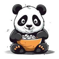 süß Panda Essen Essen von ein Schüssel. Vektor Illustration.