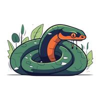 Grün Schlange im das Dschungel. Vektor Illustration von ein giftig Schlange.