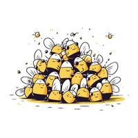 Vektor Illustration von ein Gruppe von Bienen. Hand gezeichnet Karikatur Stil.