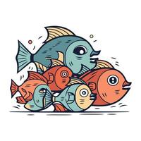 söt tecknad serie fisk. vektor illustration. färg bok för barn.