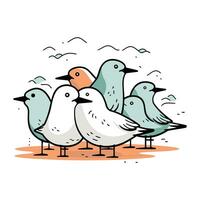 vektor illustration av en grupp av seagulls på vit bakgrund.
