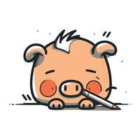 söt liten gris teckning med en penna. vektor tecknad serie illustration.