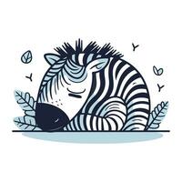 Zebra mit Blätter. Vektor Illustration im Gekritzel Stil.