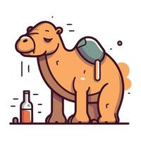 kamel med en flaska av vin. platt stil vektor illustration.