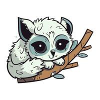 süß wenig Lemur auf ein Baum Ast. Vektor Illustration.