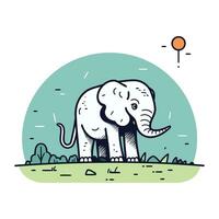 Elefant im das Feld. Vektor Illustration im eben Karikatur Stil.